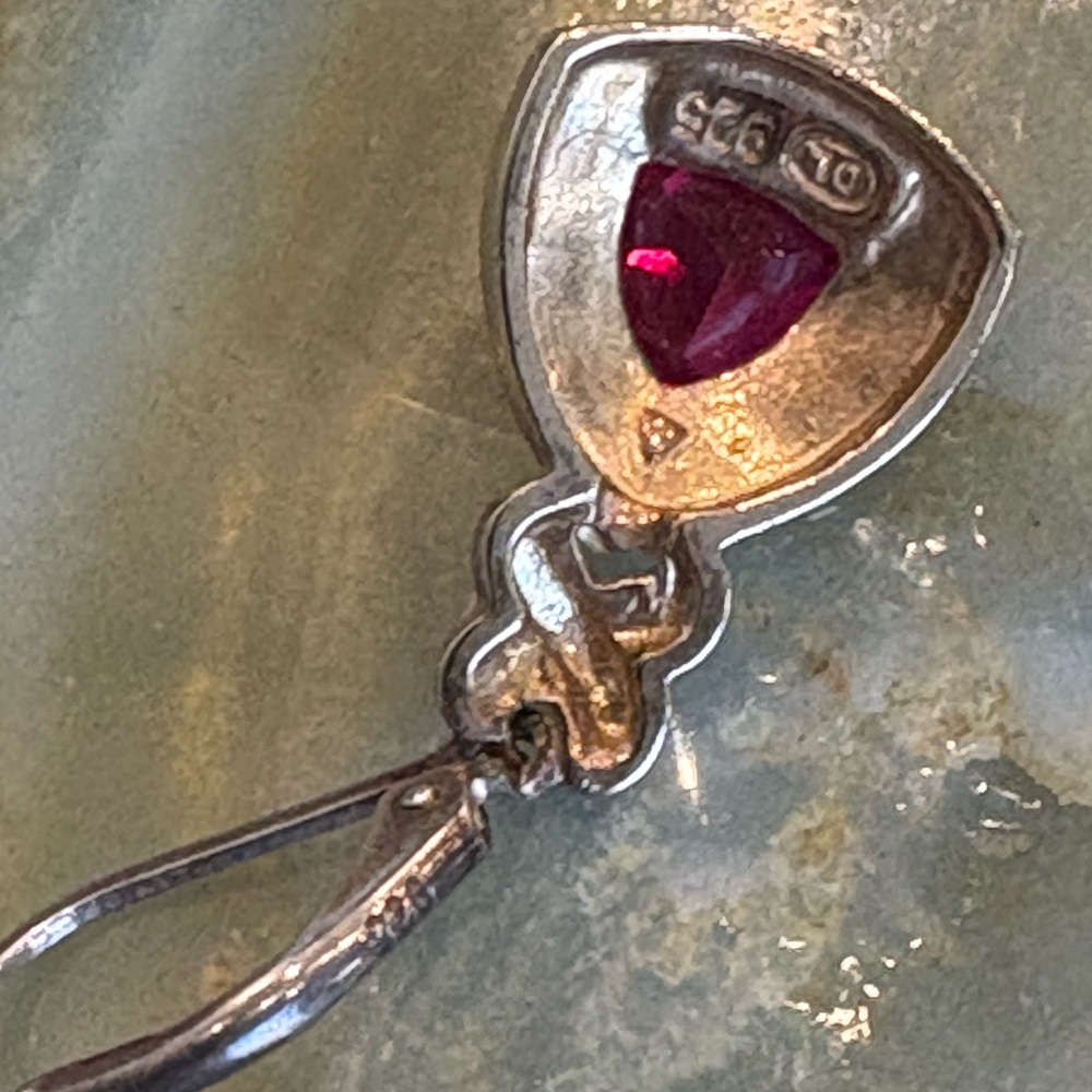 LARGE Genuine Diamond Ruby Art Deco Earrings 925 Sterling Estate Like New - Picture 6 of 7